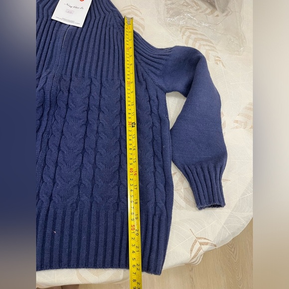Navy Blue Cable Knit Zip-Up Sweater - Picture 4 of 5